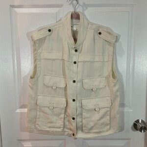 Anthropologie Silky Utility Ivory Sleeveless Vest Size Medium